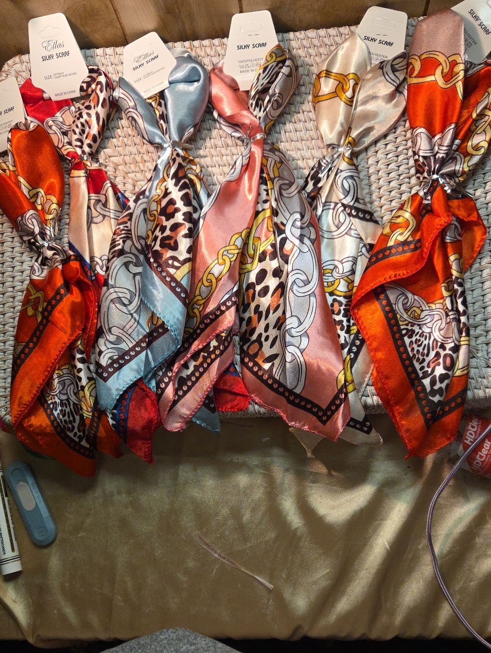 6 For 25  Silky Patterned Neck Scarves Purse Handle - Assorted Colors
